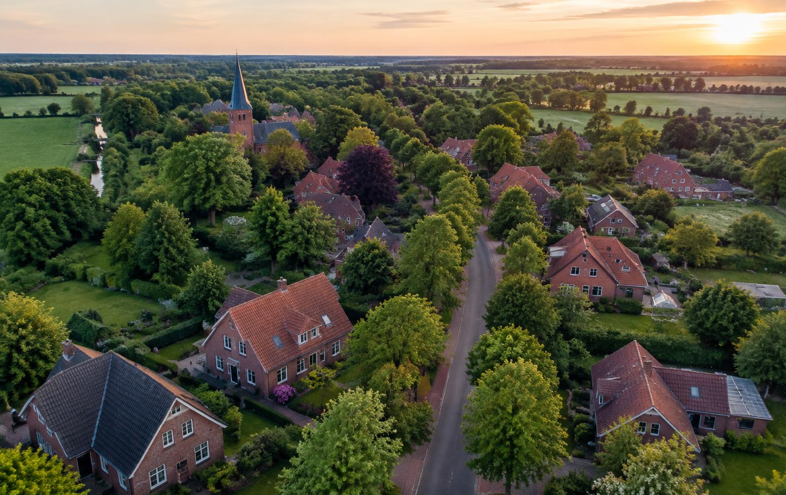Landschaft und Wohnbebauung im Ammerland aus der Luft